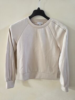 Evereve Soft Cream Raglan Sweatshirt With Silver Sleeve Accents Size XS